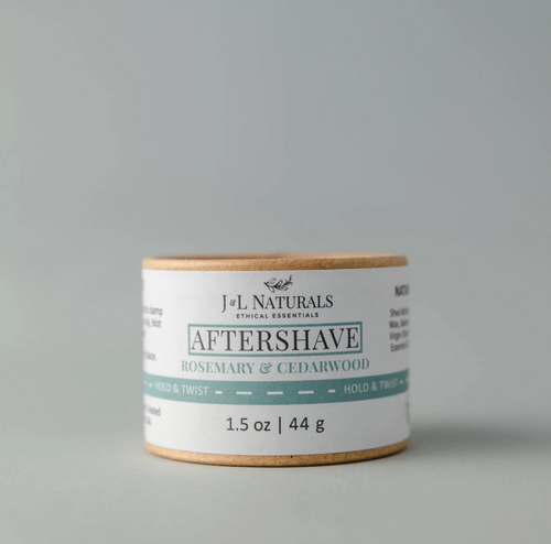 Hydrating vegan aftershave balm made with shea butter and rosehip oil
