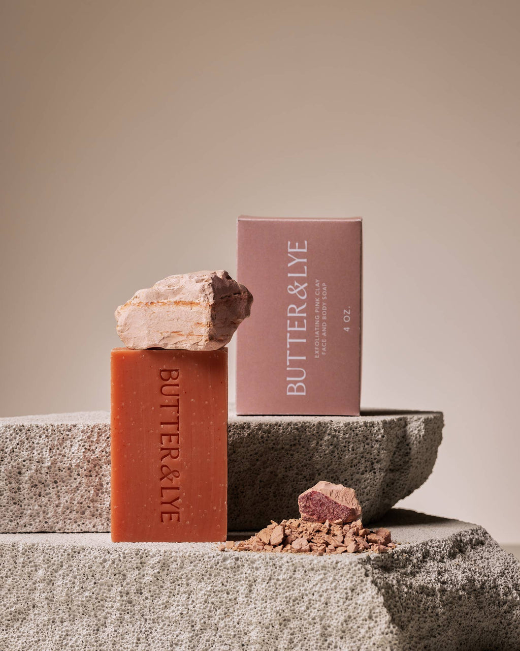 Butter & Lye plastic-free exfoliating pink clay face and body soap bar