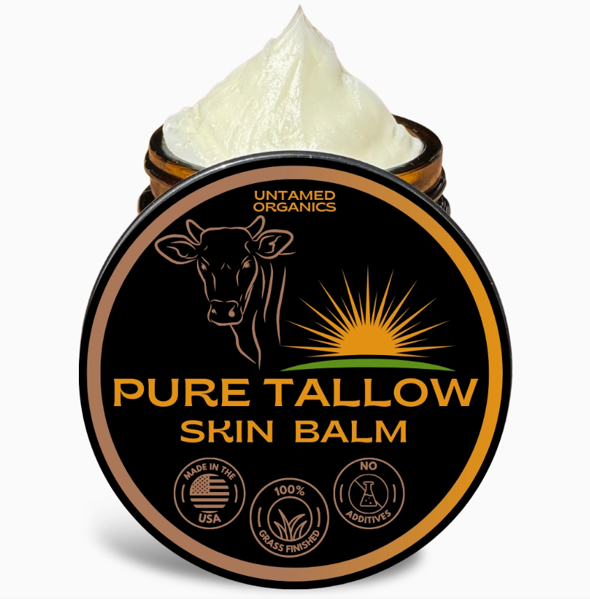 Grass-fed pure tallow skin balm jar by Untamed Organics in plastic-free packaging