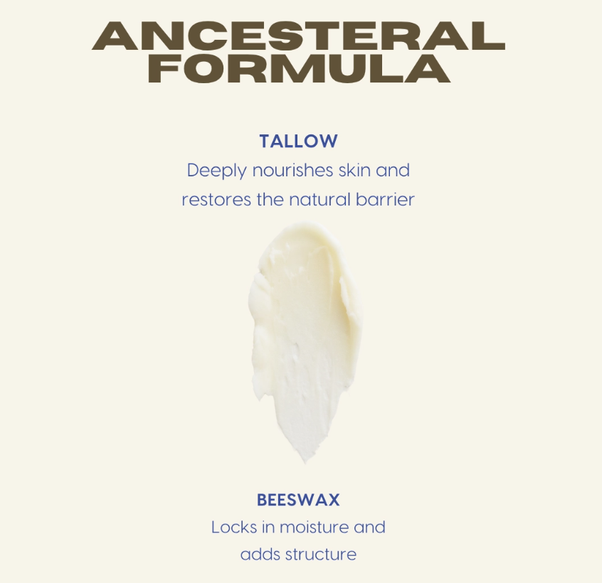 Natural 2-ingredient beef tallow balm formula with organic raw beeswax for sensitive skin