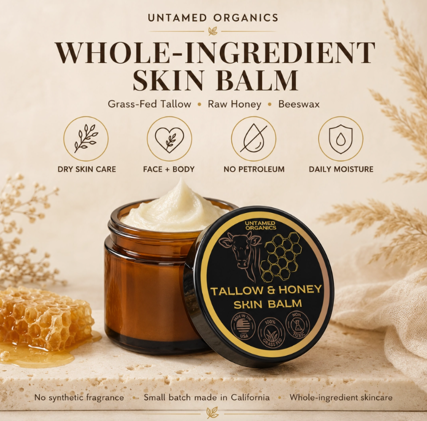Natural 3-ingredient grass-fed tallow and wild raw honey moisturizer