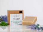 J&L Naturals face and body shave soap bar in eco-friendly kraft box