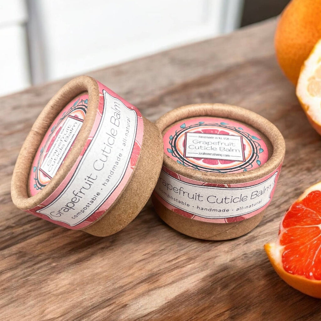 Nourishing grapefruit cuticle balm in home-compostable pots by Just Honest Living