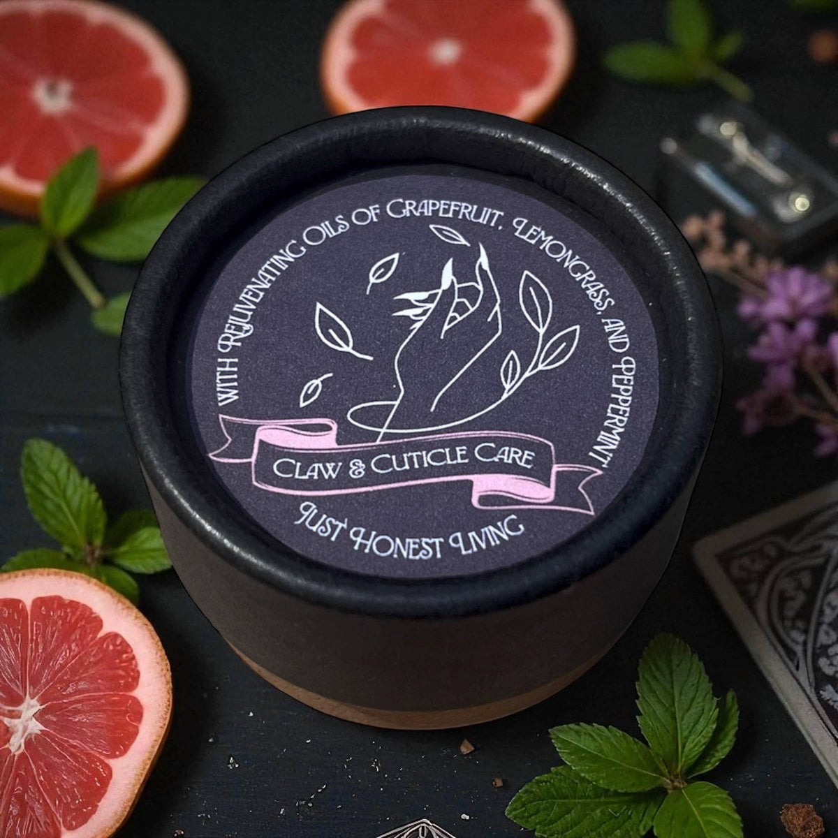 Plant-based grapefruit cuticle care balm in eco-friendly paper pot
