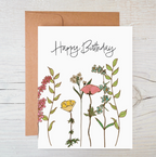 Plantable wildflower seed birthday card 6-pack with floral design and Kraft brown recycled paper envelope.