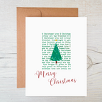 Plantable wildflower seed Christmas card featuring a green holiday tree design and recycled Kraft brown envelope.