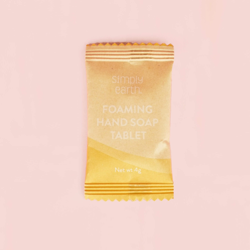 Biodegradable kraft paper wrapped zero-waste foaming hand soap tablet