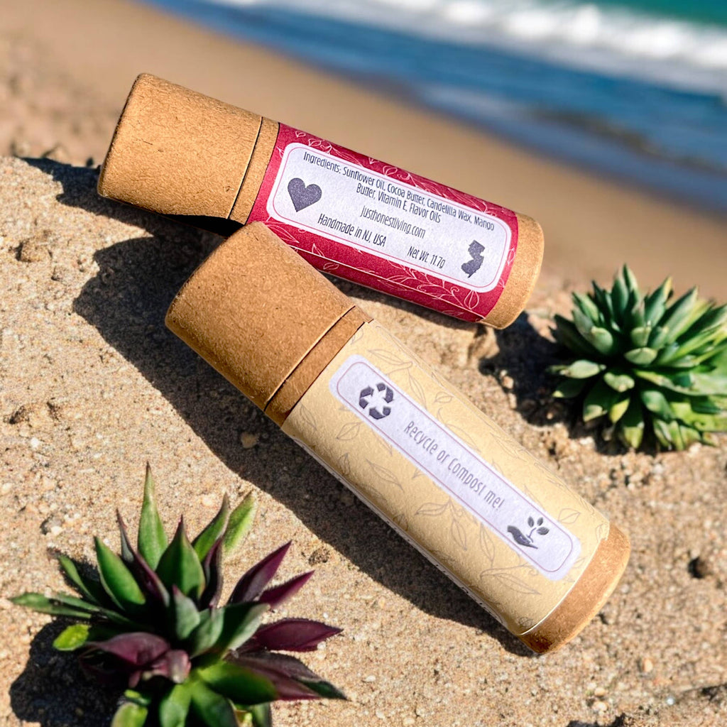Zero-waste natural lip balm collection in eco-friendly home-compostable packaging