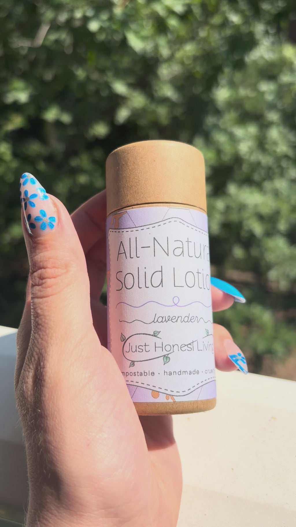 Demonstration video applying plastic-free solid body lotion bar smoothly onto skin